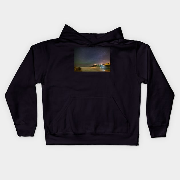 Caswell Bay, Gower at night with airglow Kids Hoodie by dasantillo